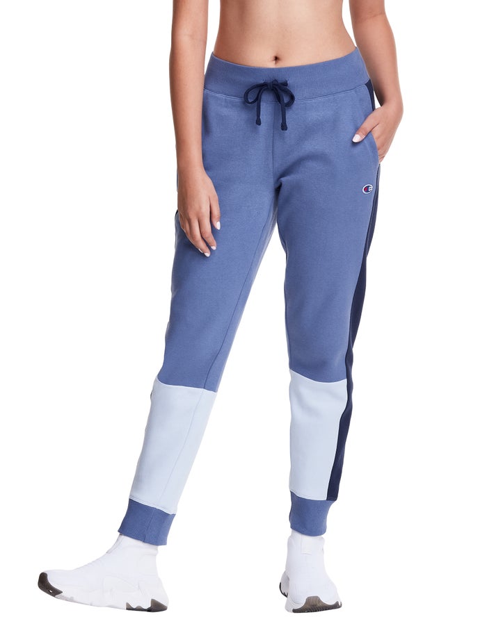 Champion Colorblock Stripe Fleece Joggingbroek Dames - Blauw - Belgie 7153IHAPD